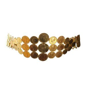 Gold Coin Style Waist Chain Belt With Queen Elizabeth II Ship Design Adjustable